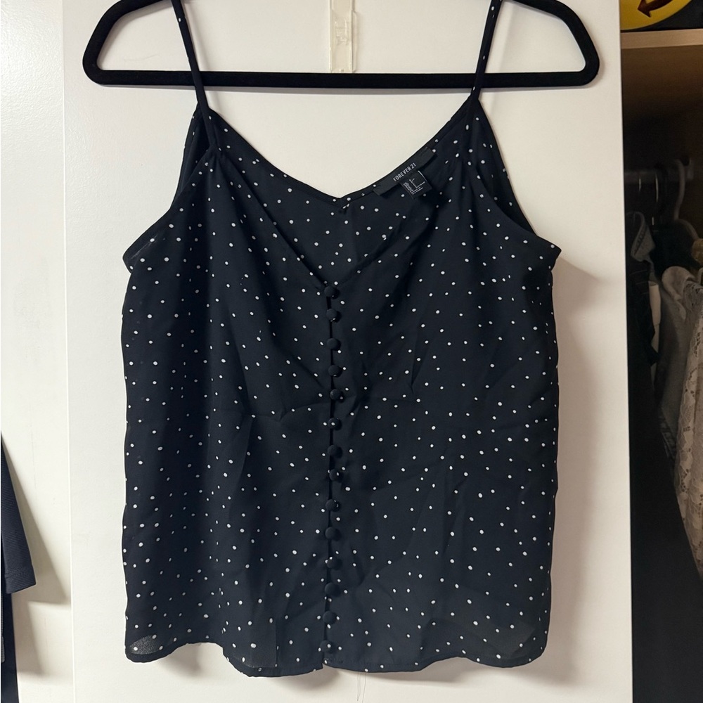 Forever 21 Black Camisole with White Dots